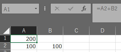 A1"=A2+B2"
A2"100",B2"100!